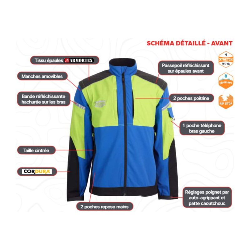 veste-de-travail-jaune-et-bleu-manches-amovibles-elagueur-arboriste-climb