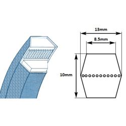 COURROIE HEXAGONALE MITSUBOSHI AA-84 - AA84 - LONGUEUR EXTERIEURE 2158,6MM - LARGEUR 13MM - HAUTEUR 10MM