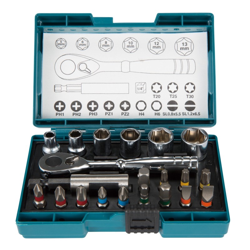 coffret-embout-21pcs-avec-cle-a-cliquet-makita-dolmar-b-54081