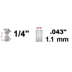 Chaîne tronçonneuse prédécoupée Semi-carrée, pas 1/4, jauge .043, 1.1 mm, 38 maillons, 38 entraineurs