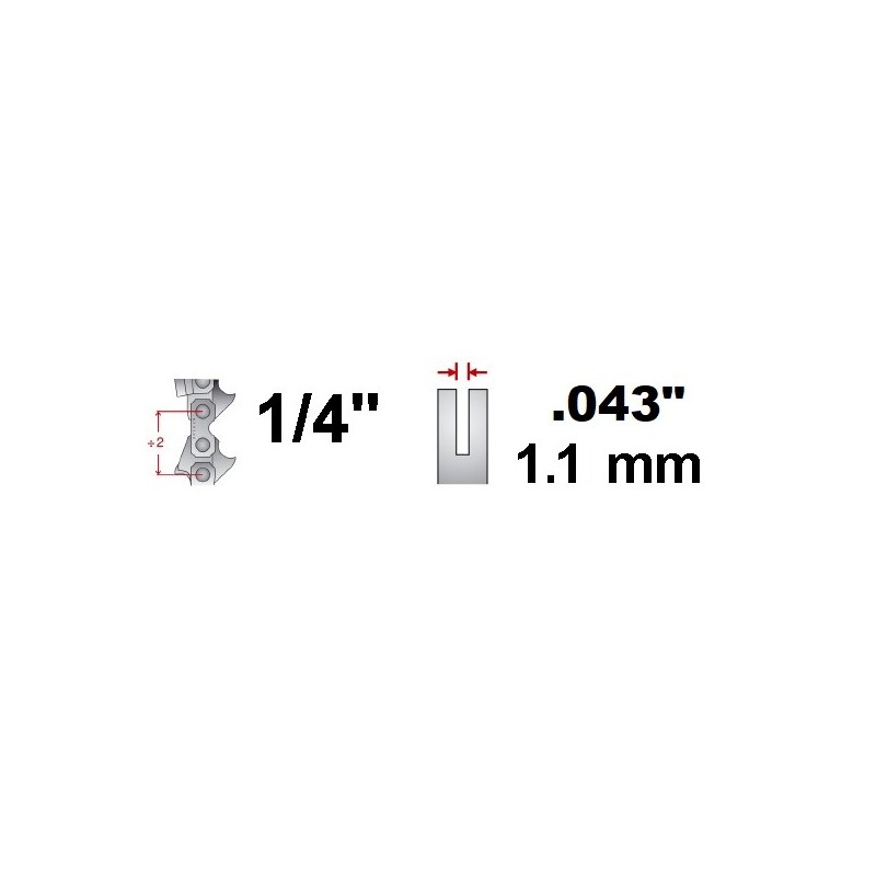 Chaîne tronçonneuse prédécoupée Semi-carrée, pas 1/4, jauge .043, 1.1 mm, 38 maillons, 38 entraineurs