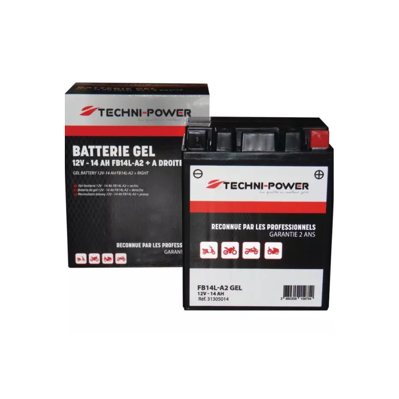 BATTERIE 12V - 12N14 3A - SANS ENTRETIEN - AGM - PLUS A DROITE - 14 AH