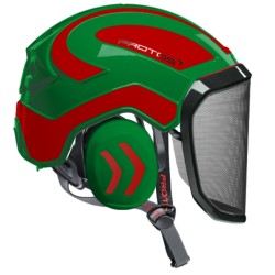 casque-protos-arboriste-forestier-avec-jugulaire-vert-rouge
