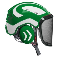 casque-protos-arboriste-forestier-avec-jugulaire-vert-blanc