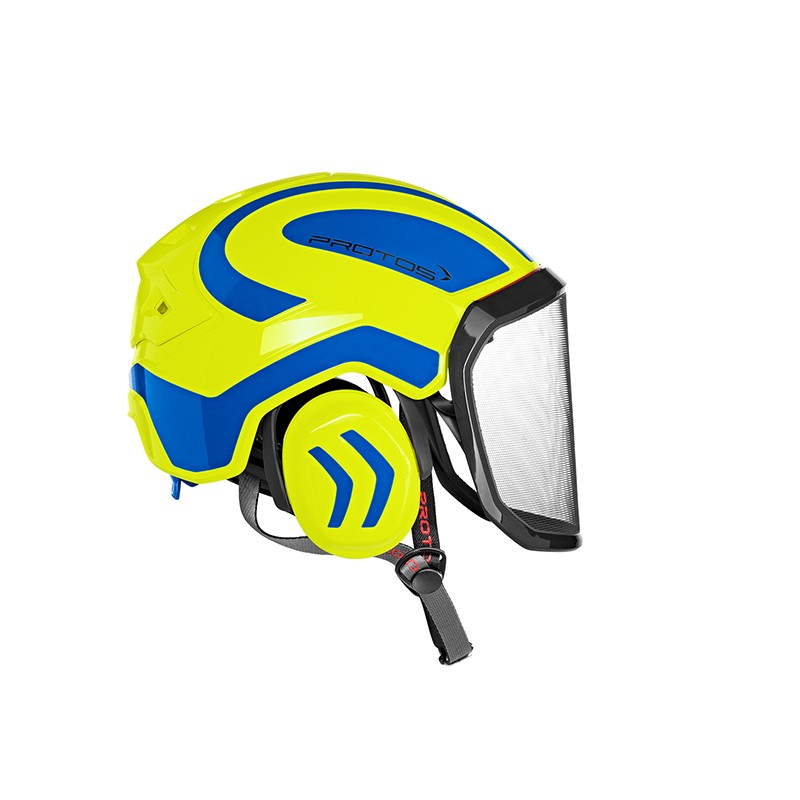 casque-protos-arboriste-forestier-avec-jugulaire-jaune-fluo-bleu