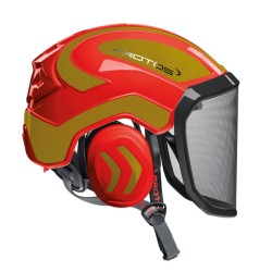 casque-protos-arboriste-forestier-avec-jugulaire-rouge-or