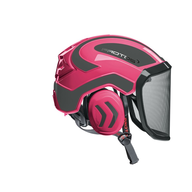 casque-protos-arboriste-forestier-avec-jugulaire-rose-gris