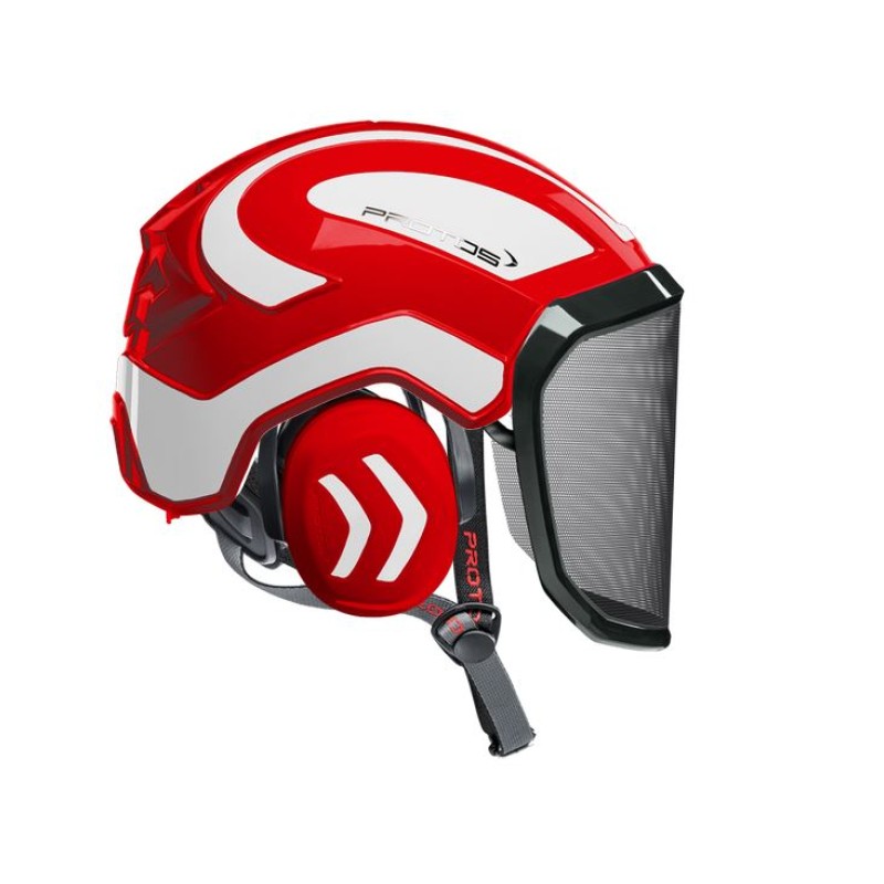 casque-protos-arboriste-forestier-avec-jugulaire-rouge-blanc