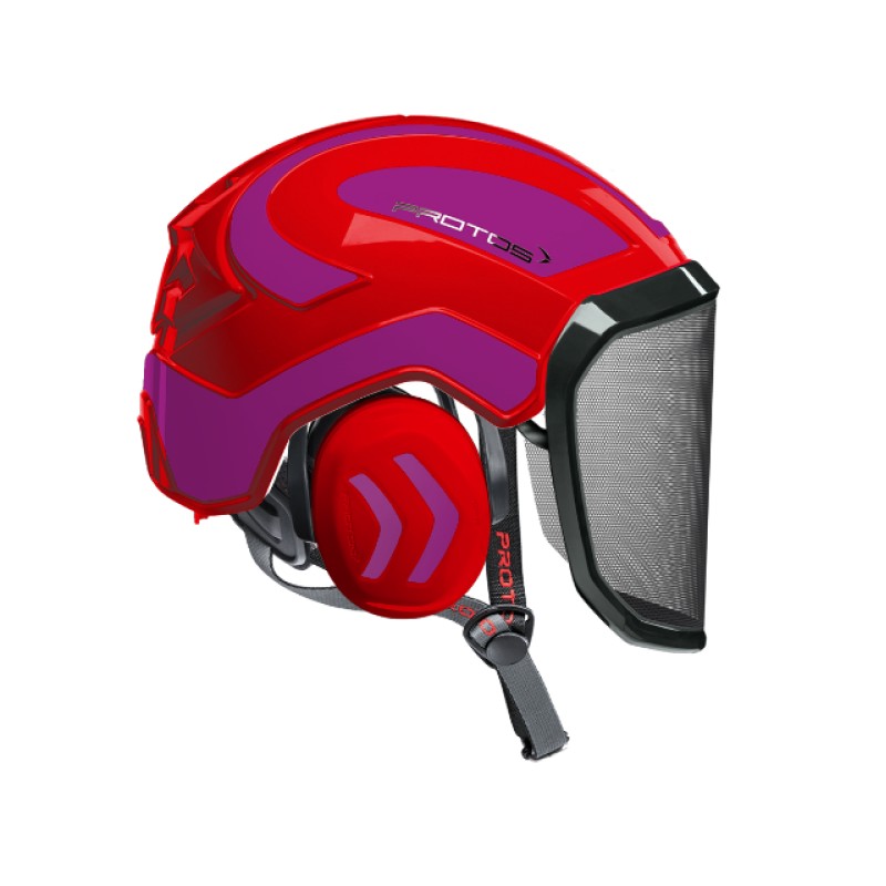 casque-protos-arboriste-forestier-avec-jugulaire-rouge-rose