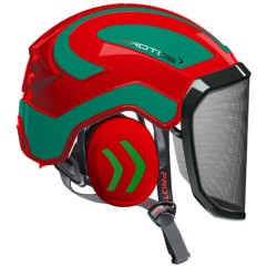 casque-protos-arboriste-forestier-avec-jugulaire-rouge-vert