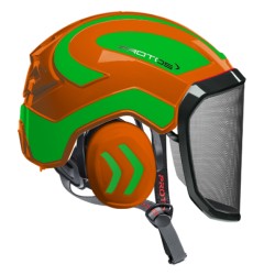 casque-protos-arboriste-forestier-avec-jugulaire-orange-vert-fluo