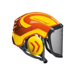 casque-protos-arboriste-forestier-avec-jugulaire-orange-jaune-fluo