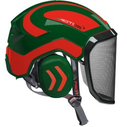 casque-protos-arboriste-forestier-avec-jugulaire-olive-rouge-orange