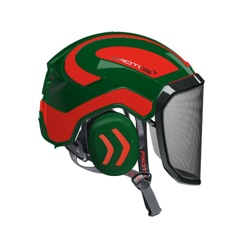 casque-protos-arboriste-forestier-avec-jugulaire-olive-rouge-orange