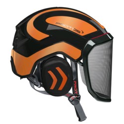 casque-protos-arboriste-forestier-avec-jugulaire-noir-orange-REFLECHISSANT