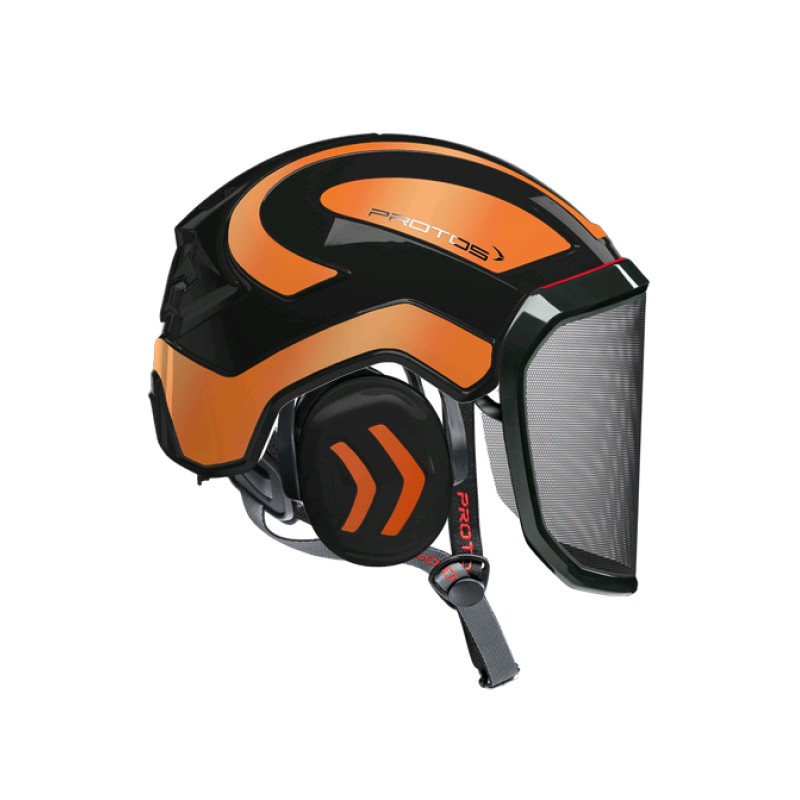 casque-protos-arboriste-forestier-avec-jugulaire-noir-orange-REFLECHISSANT