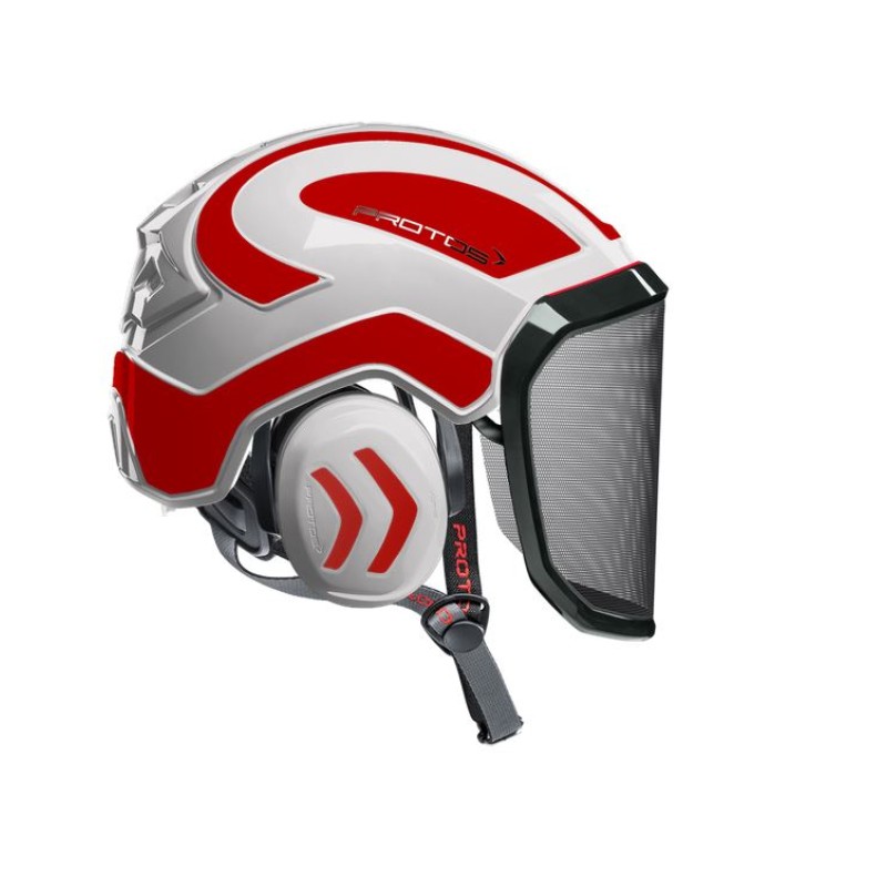 casque-protos-arboriste-forestier-avec-jugulaire-blanc-rouge