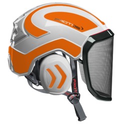 casque-protos-arboriste-forestier-avec-jugulaire-blanc-orange-fluo