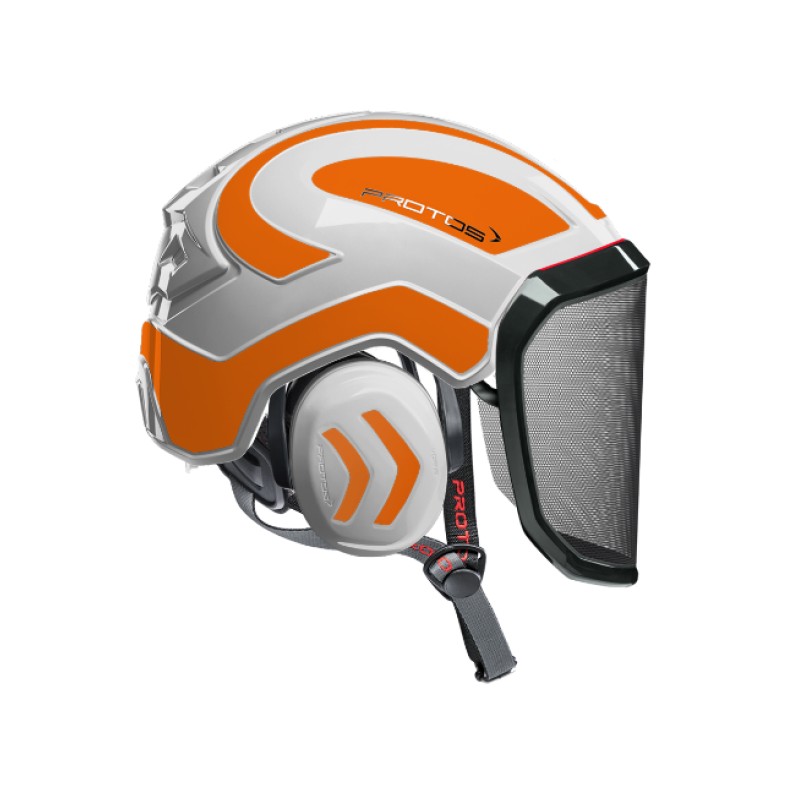 casque-protos-arboriste-forestier-avec-jugulaire-blanc-orange-fluo
