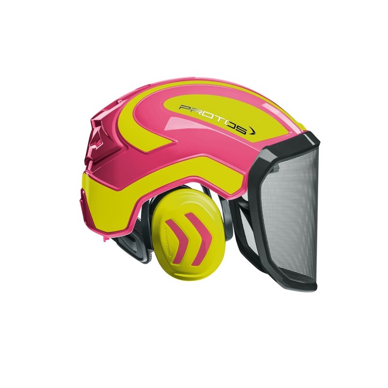 casque-protos-integral-forestier-visiere-f39-rose-et-jaune-neon