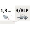 Guide chaîne tronçonneuse SHINDAIWA EYB120, EYB150, EYB180, 45 cm, 18", pas 3/8LP, jauge .050, 1.3mm, 62 maillons, 62 entraineur