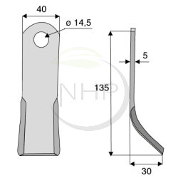 Couteau de broyeur SMA LA UNIV, longueur 135mm, largeur 40mm