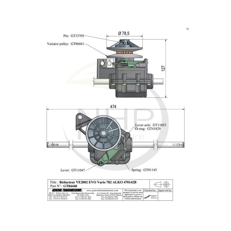 Boitier de transmission tondeuse ALKO, AL-KO 470142, 470142-B, 470142B, GT84440-C