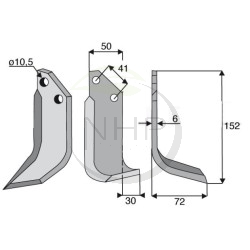 Couteau de Fraise droit GRILLO 7635, motoculteur 131NT, Grillino, Paterno, 131