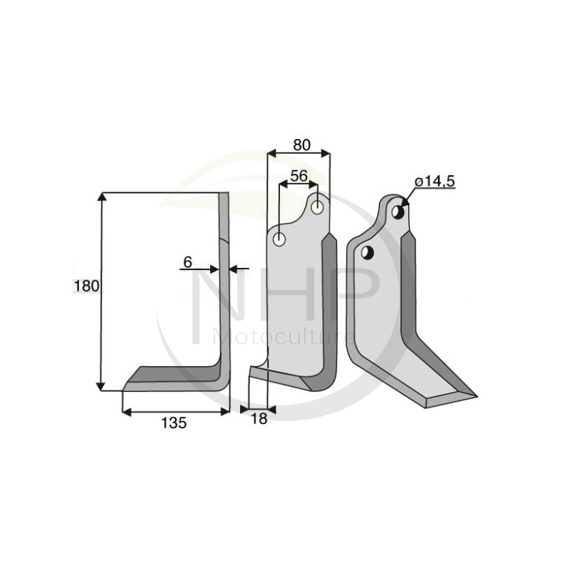 Couteau de fraise gauche motoculteur MASCHIO 021 08 431, 02108431, 021-08-431, NC-PS-Z