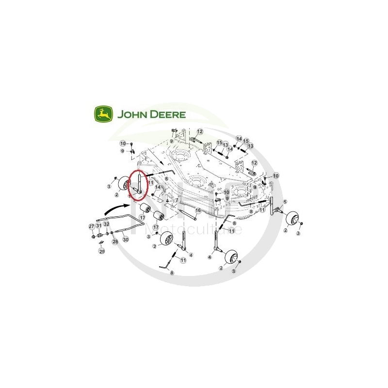 Fusée de roue de jauge avant droit John Deere pour plateau de coupe 48", 122cm, AM136327
