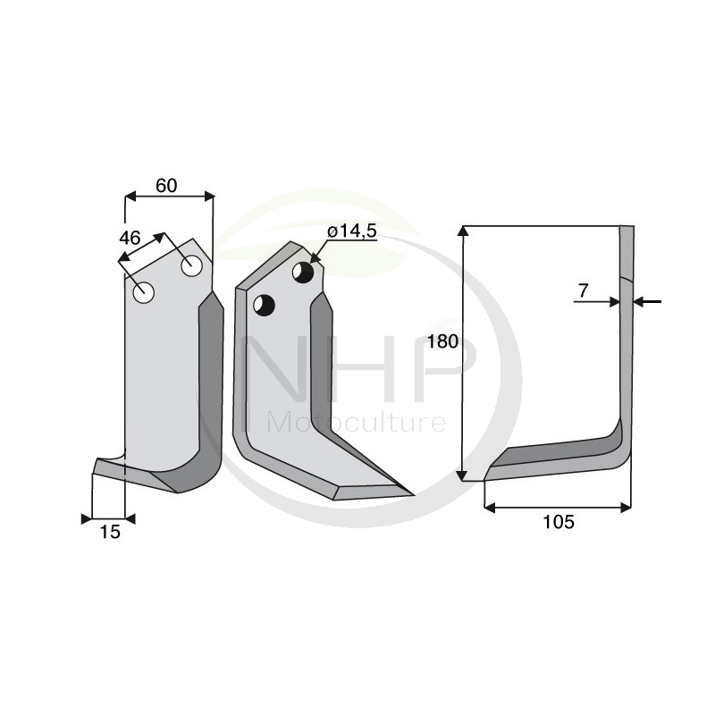 Couteau de fraise gauche Maletti type labour 1300 080, 1300080