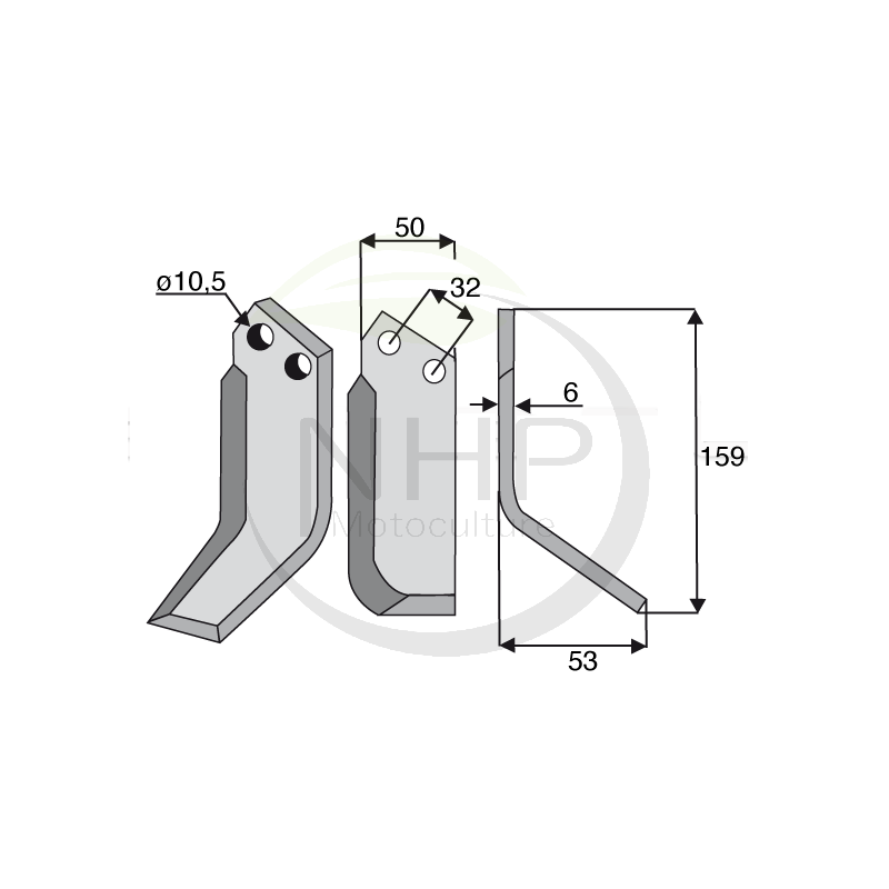 Couteau de fraise droit PASQUALI type labour 588-F912, 588F912, STAUB 558, 914, 934, TIELBURGER