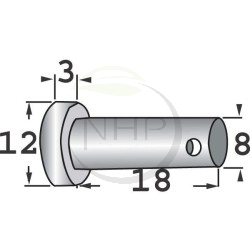 Axe pour fléau Carroy et Giraudon 18 mm, longueur : 18 mm, diamètre : 8 mm