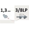 Chaîne tronçonneuse BERNARD BM441.3, pas 3/8 LP, jauge 050, 1.3 mm, 45 maillons, 45 entraineurs
