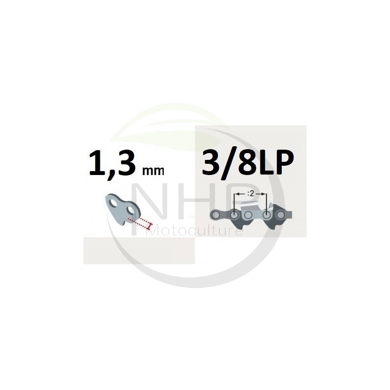 Chaîne tronçonneuse DOLMAR PS32C, PS35C, pas 3/8 LP, jauge 050, 1.3 mm, 45 maillons