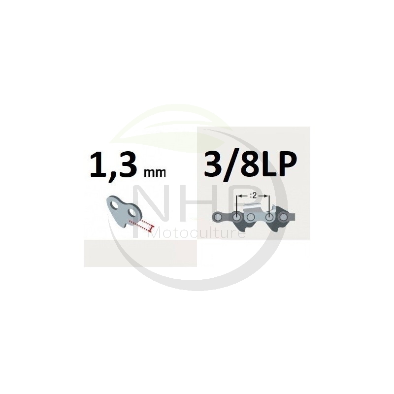 Chaîne tronçonneuse JONSERED 361, 365, 370, pas 3/8 LP, jauge 050, 1.3 mm, 45 maillons, 45 entraineurs