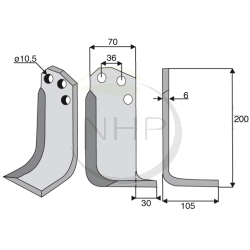 Couteau de fraise droit AGRIA 6038 pour fraise arriere, longueur : 205mm