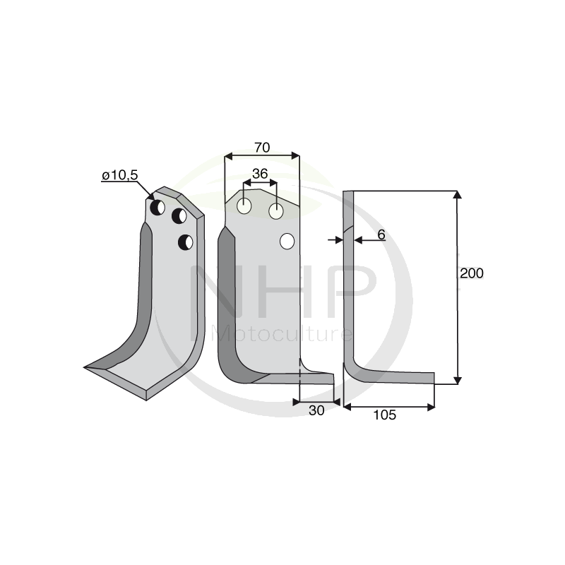 Couteau de fraise droit AGRIA 6038 pour fraise arriere, longueur : 205mm