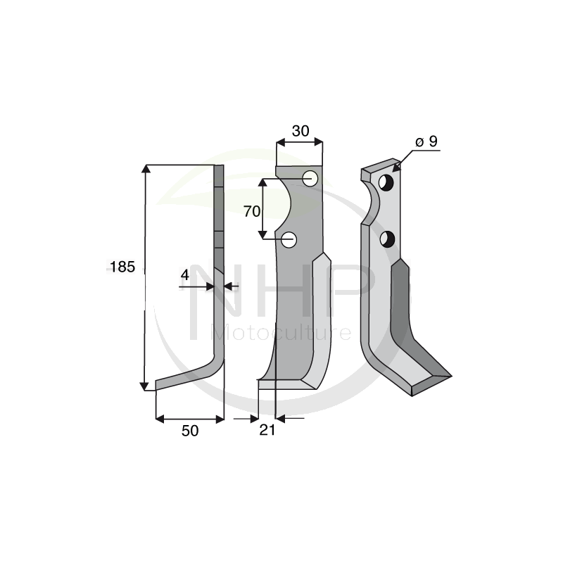 Couteau de fraise gauche motoculteur, motobineuse AGRIA, longueur : 190mm