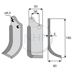 Couteau de fraise droit AGRIA 71943 pour fraise arriere type 1767, longueur : 155mm