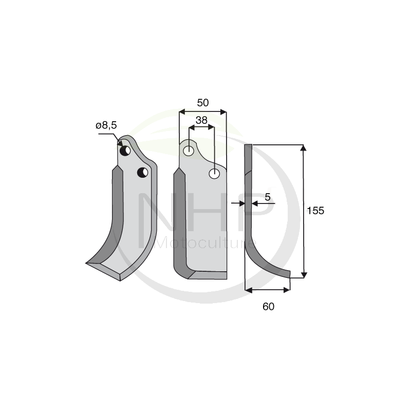 Couteau de fraise droit AGRIA 71943 pour fraise arriere type 1767, longueur : 155mm
