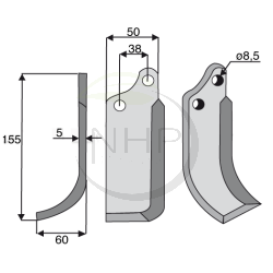 Couteau de fraise gauche AGRIA 71953 pour fraise arriere type 1767, longueur : 155mm