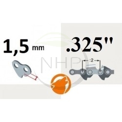 Chaîne tronçonneuse prédécoupée Semi-Chisel, pas .325, jauge .058, 1.50 mm, 88 maillons, 88 entraineurs