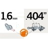 Chaîne tronçonneuse prédécoupée, semi-chisel, pas .404", jauge .063, 1.60 mm, 64 maillons, 64 entraineurs