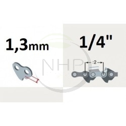 Chaîne tronçonneuse prédécoupée Semi-carrée, pas 1/4", jauge .050, 1.3 mm, 48 maillons, 48 entraineurs
