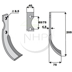 Couteau gauche fraise motobineuse Pilote 88, Stafor, longueur 205mm