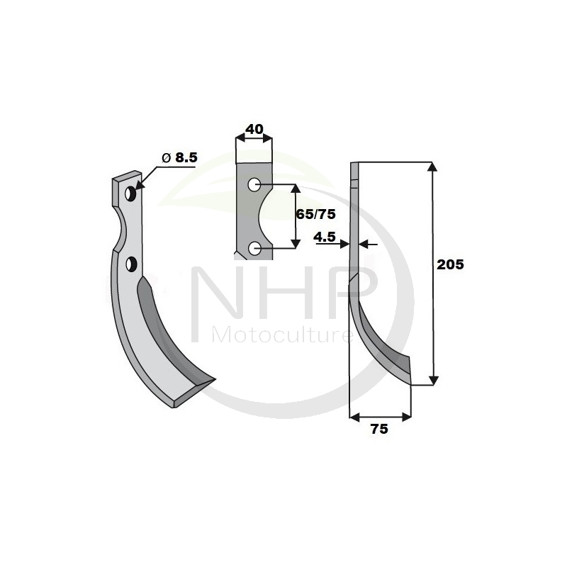 Couteau gauche fraise motobineuse Pilote 88, Stafor, longueur 205mm