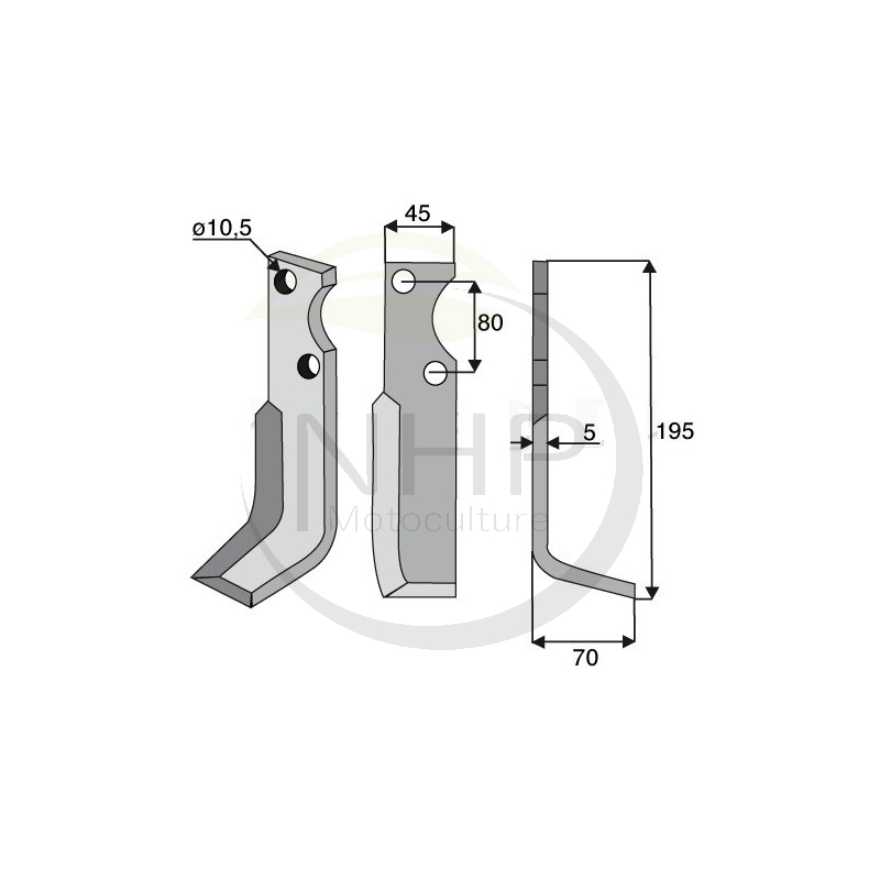 Couteau de fraise bineur gauche pour motoculteur Goldoni 195mm