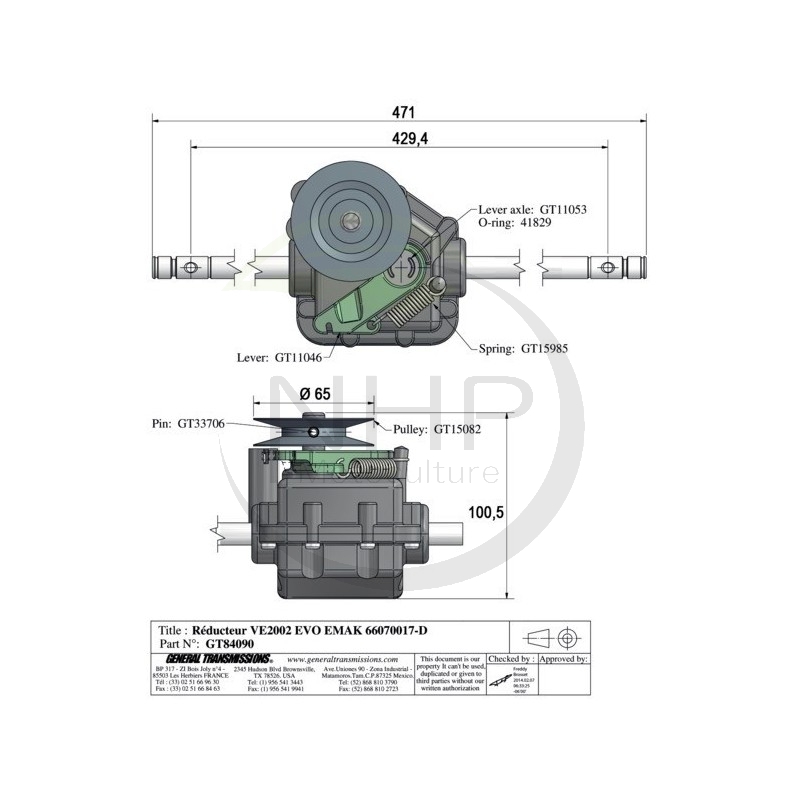 Boitier transmission tondeuse EMAK 66070017-D, 66070017D