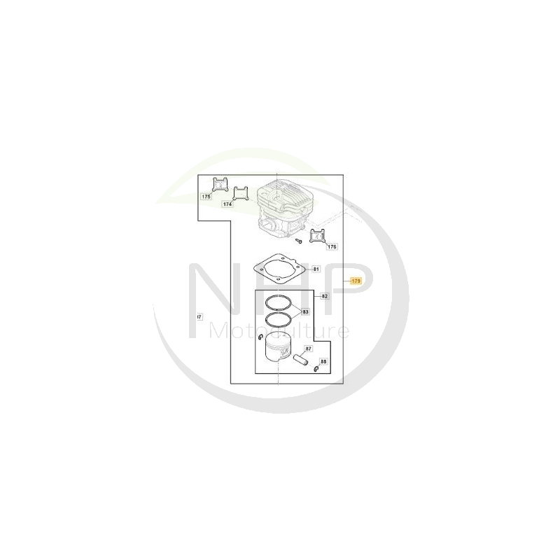 Ensemble cylindre piston tronçonneuse 52cc GGP, CASTELGARDEN, STIGA, 118804248/1, 118805303/0